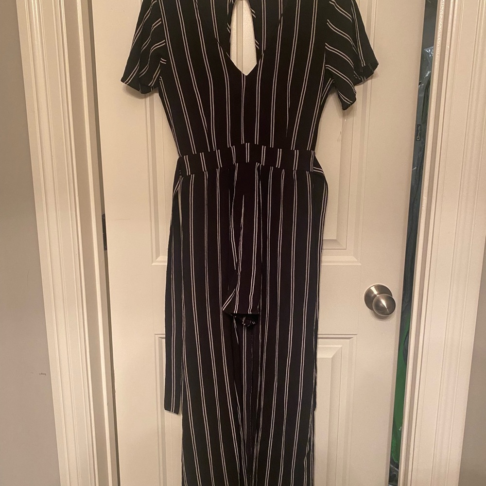 Crystal Doll Monochrome Striped Jumpsuit